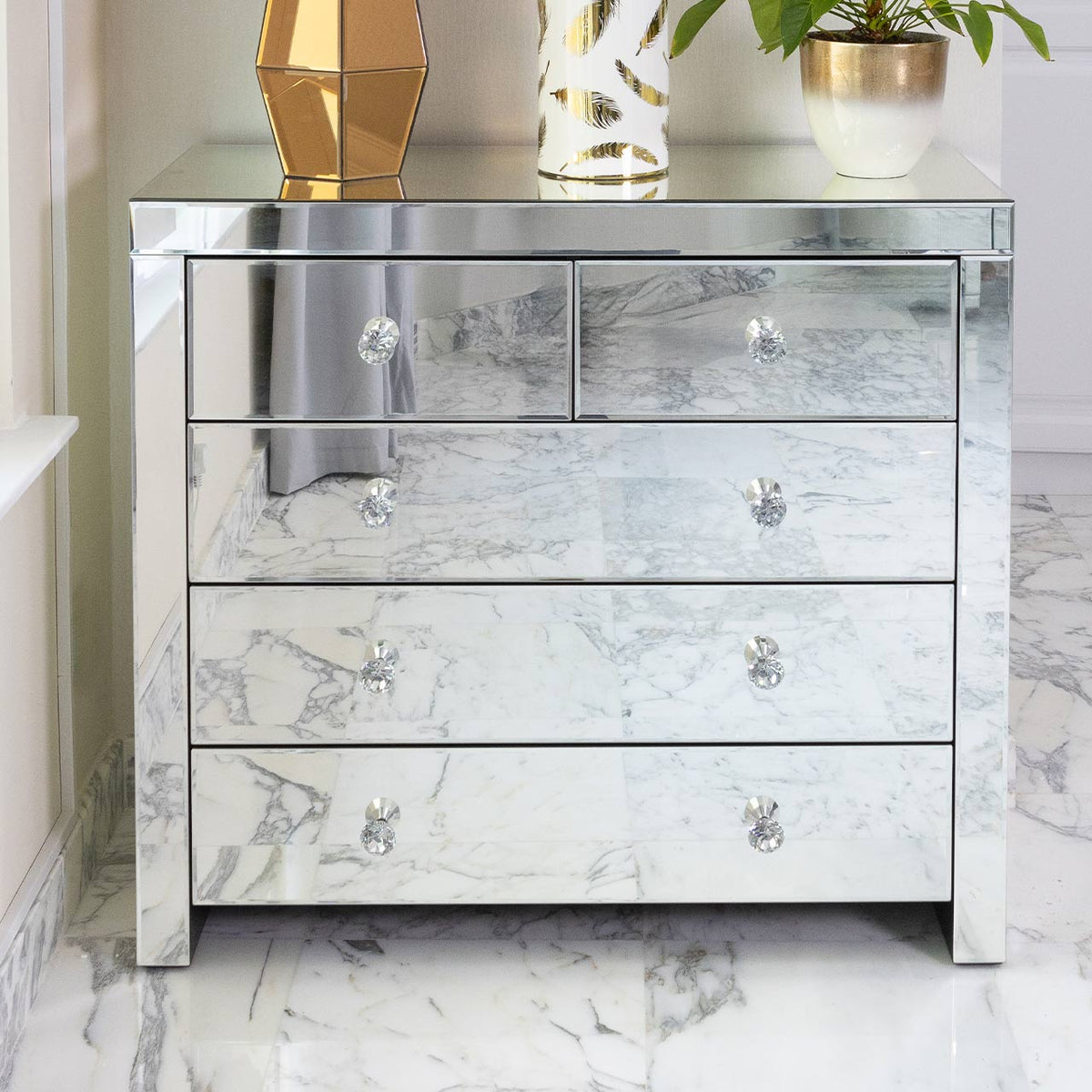 Glass mirrored deals chester drawers