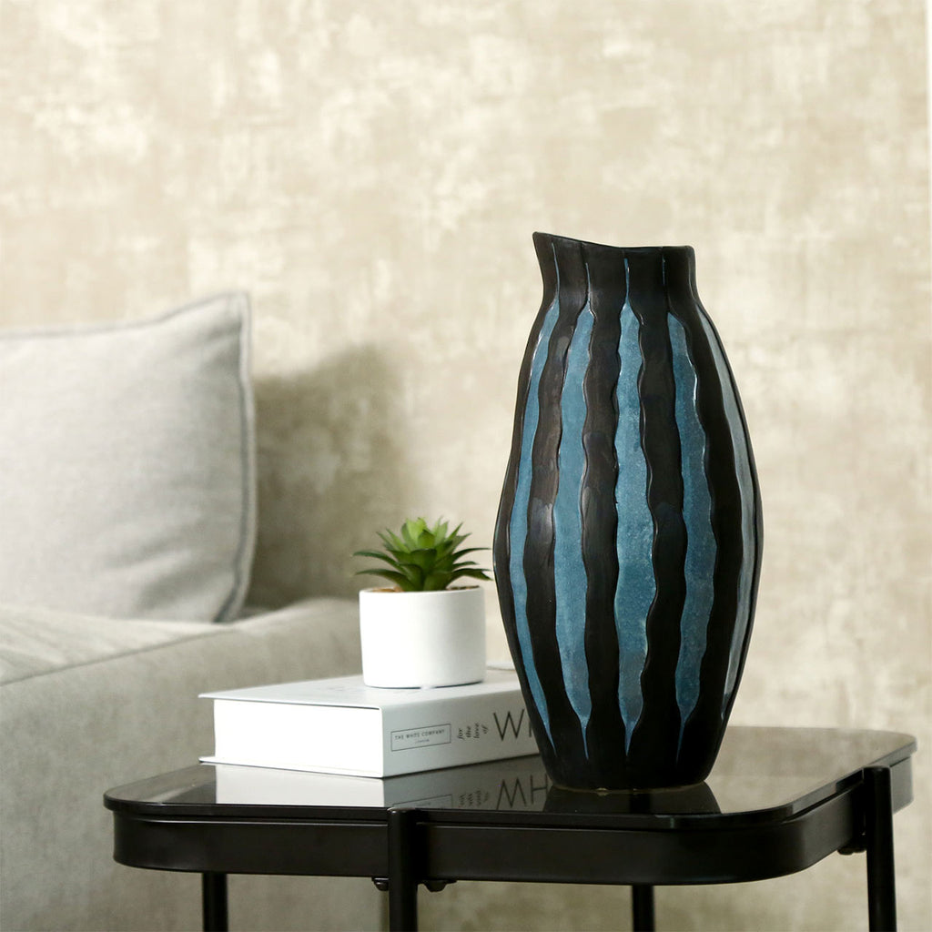 32.5cm Black and Blue Ceramic Vase