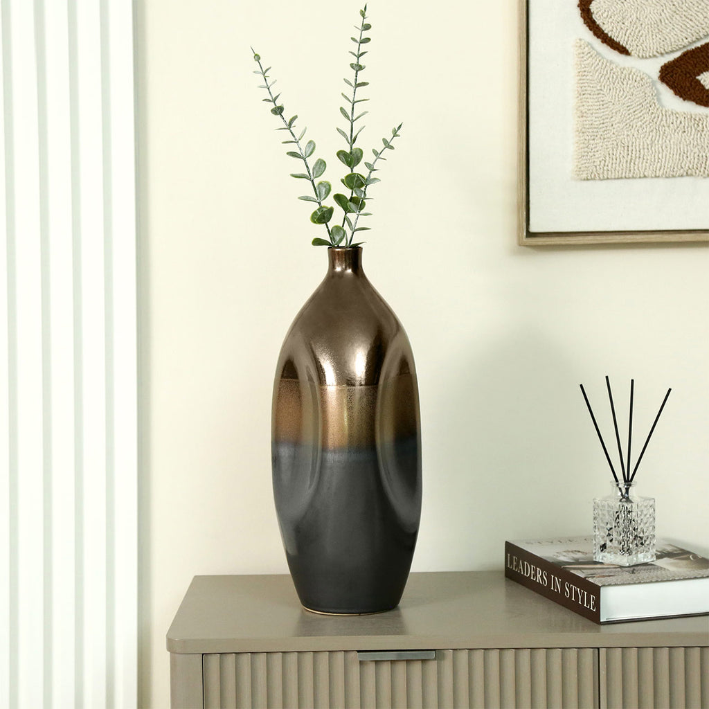 33.9cm Black and Gold Ceramic Vase