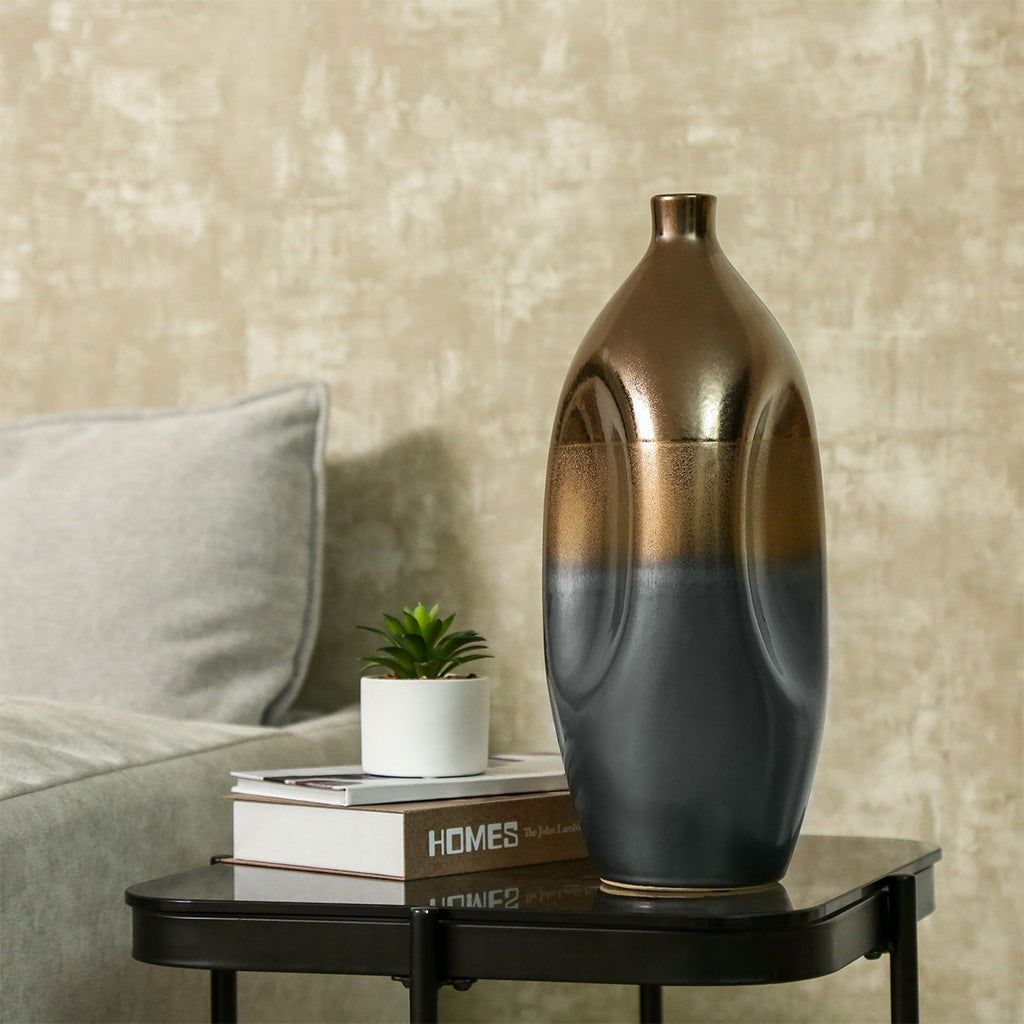 39.5cm Black and Gold Ceramic Vase