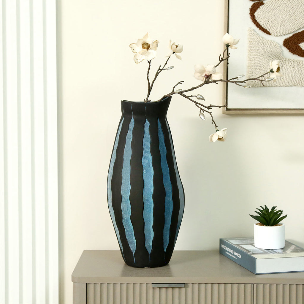 44.5cm Black and Blue Ceramic Vase