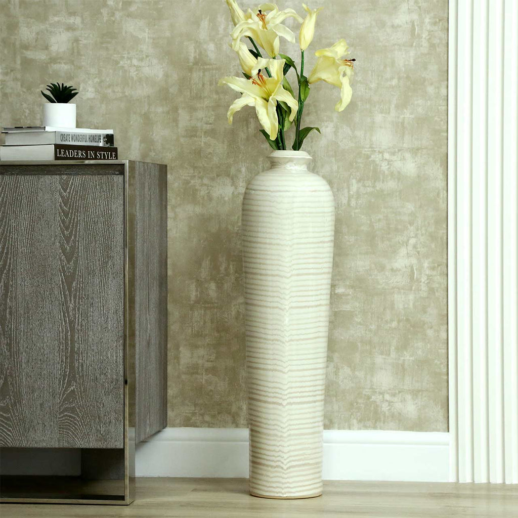 81cm Beige and Brown Stripes Ceramic Vase