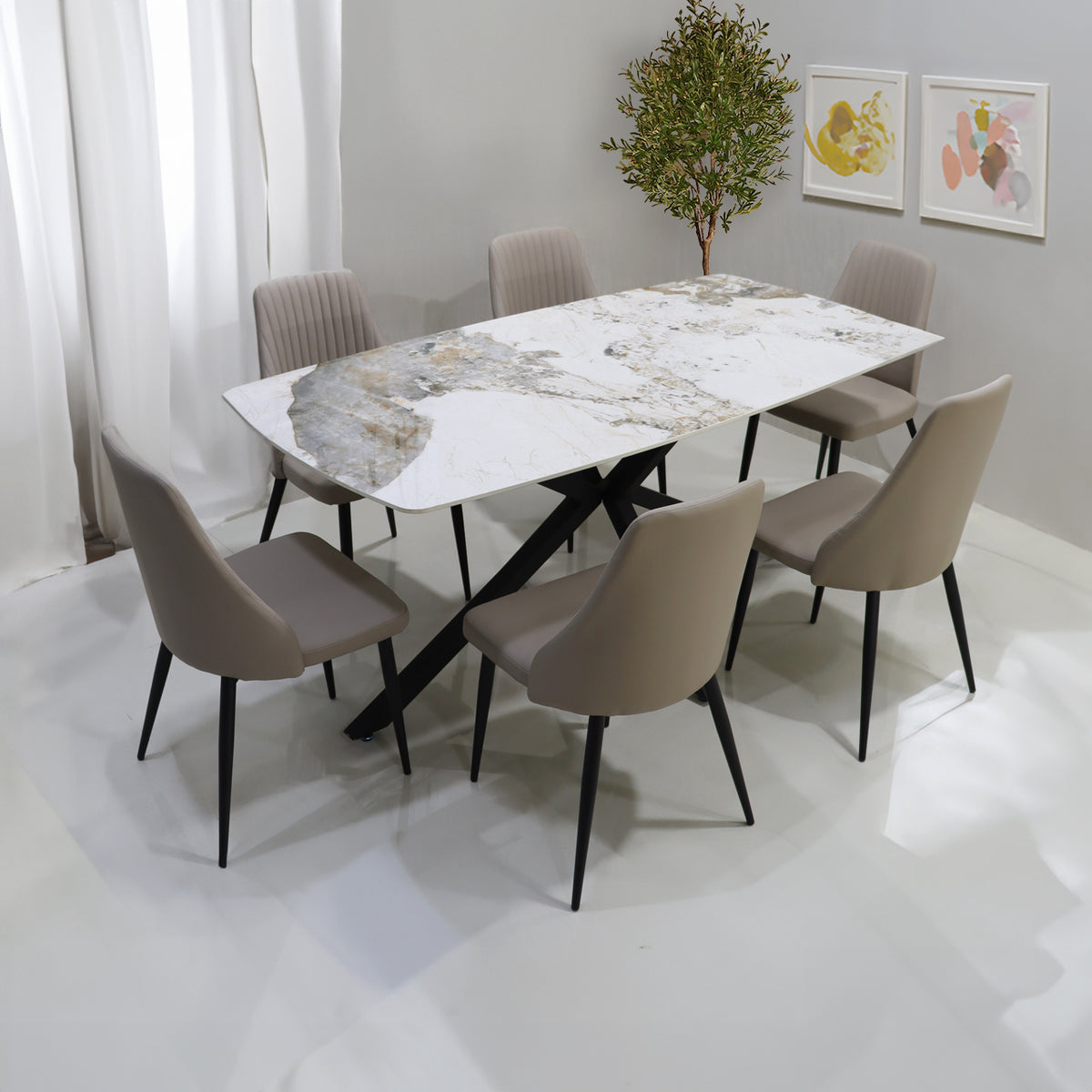 Dining Table Set 6 Seater - Livoro Cream with Misano Taupe Chairs ...